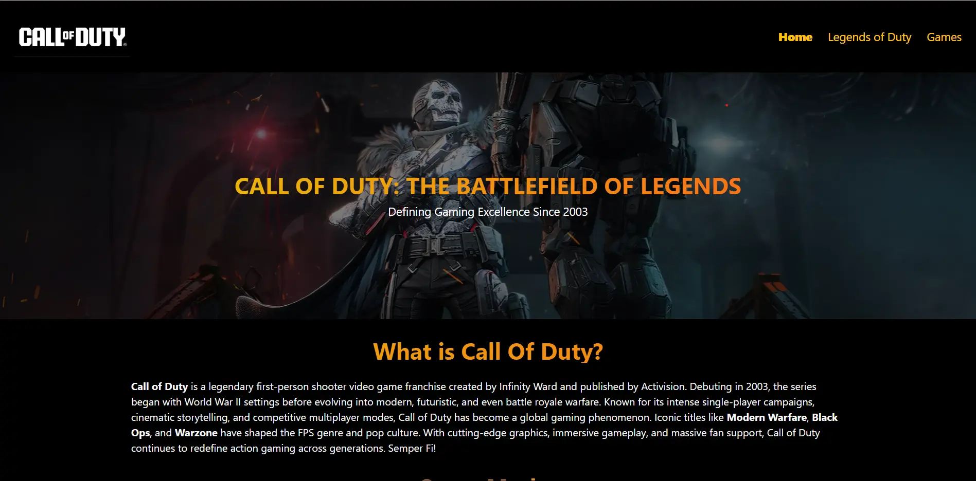Call Of Duty Tribute Site Screenshot
